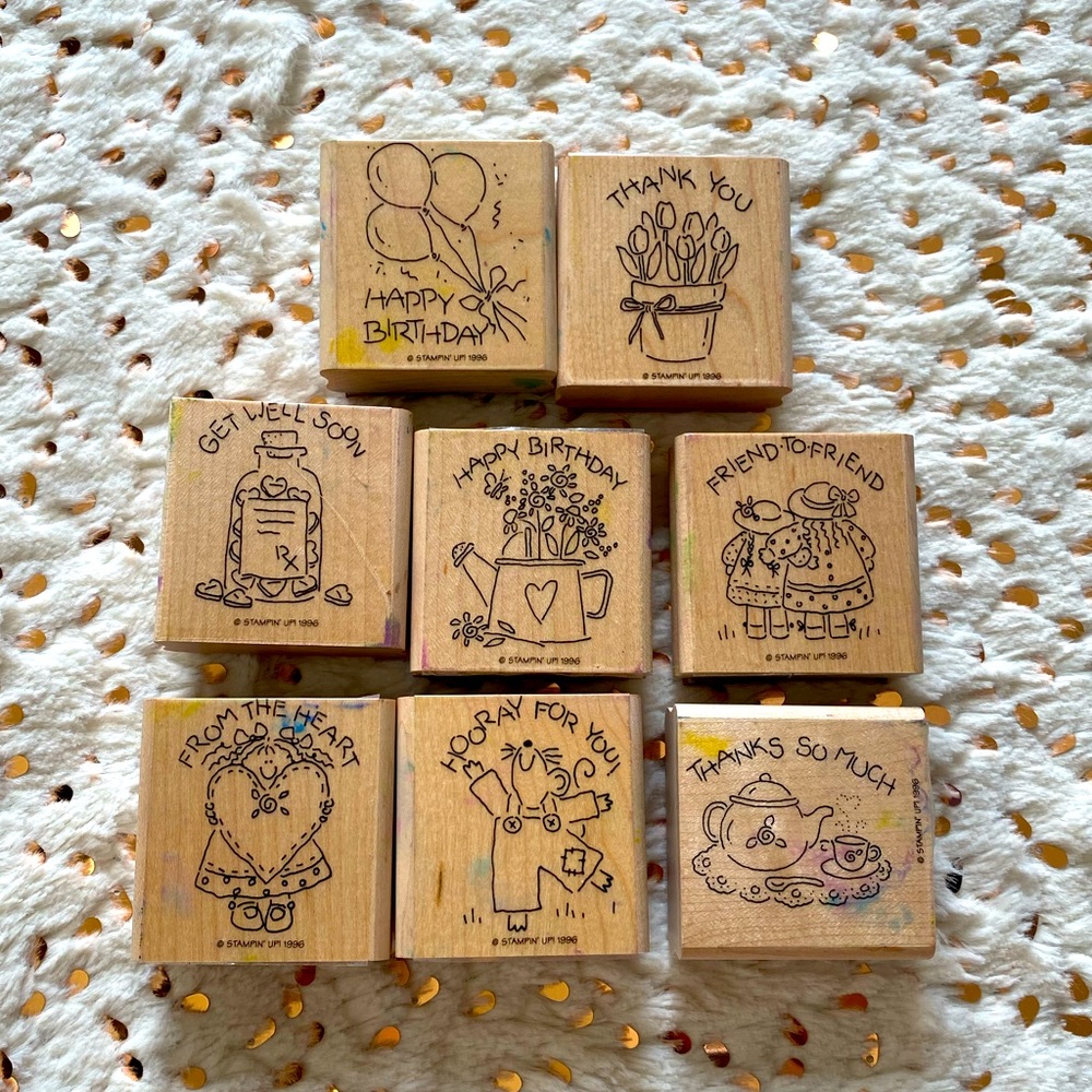 Greeting Card Wood Stamps. Crafting. Used good condition. 8 stamps.